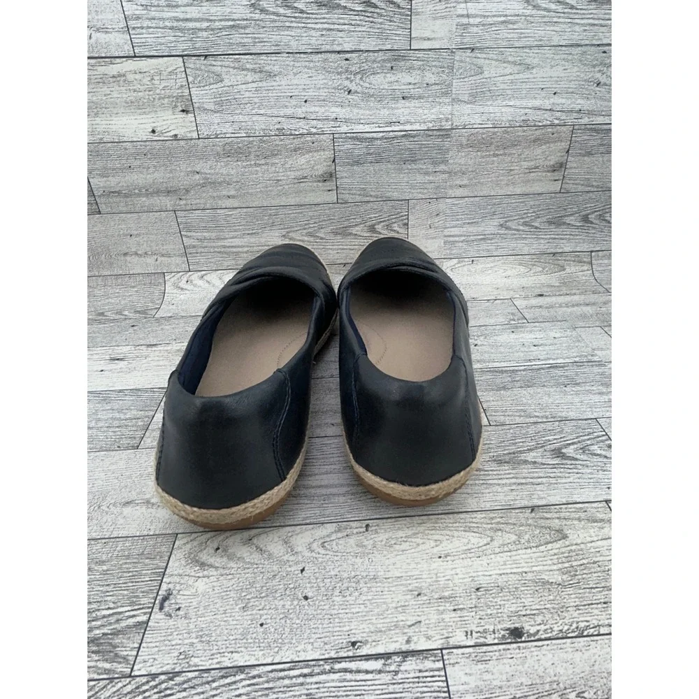Clarks Collection Navy Blue Leather Espadrille Flats Ultimate Comfort Women Sz 9